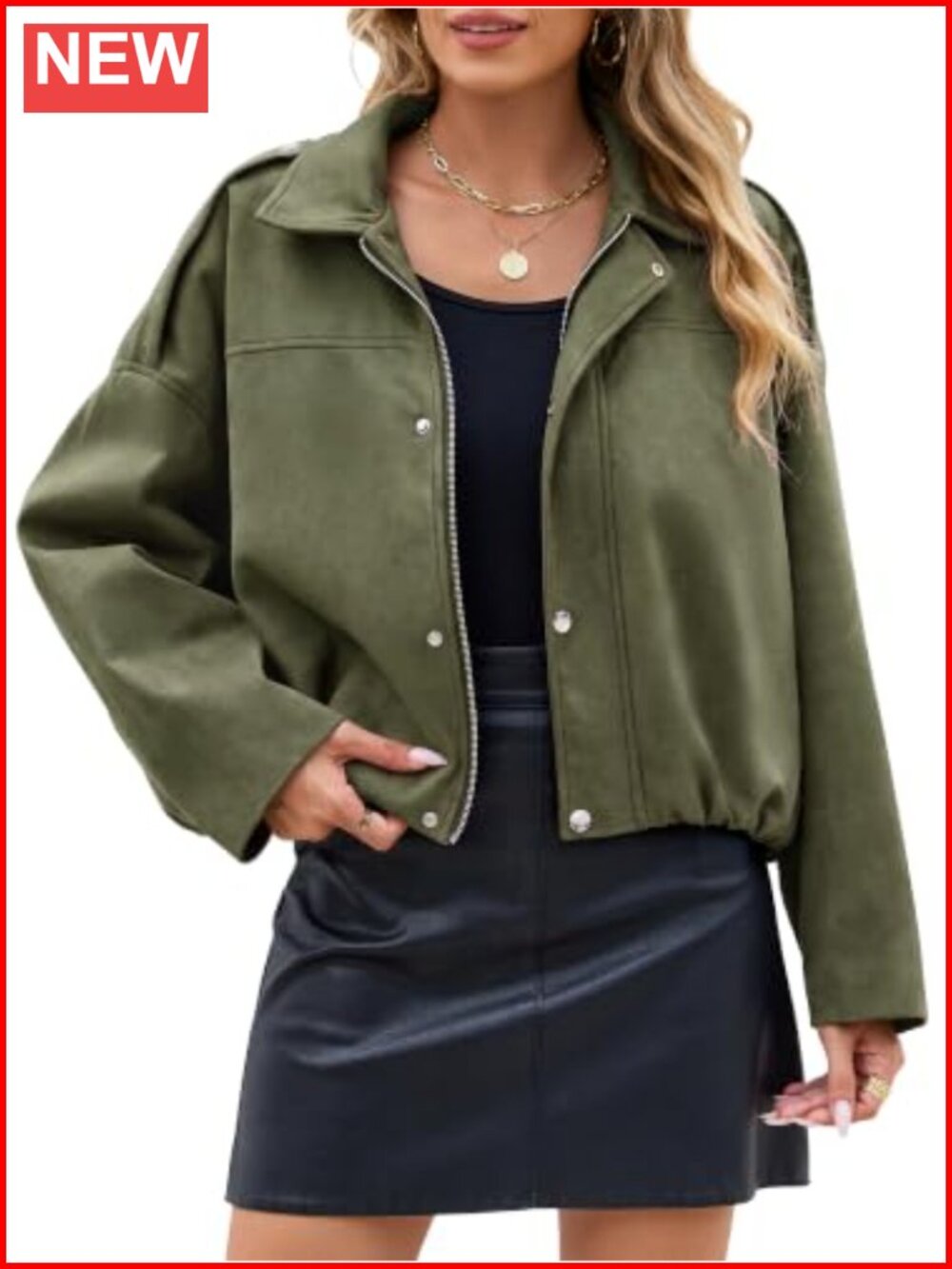 Womens Faux Suede Cropped Bomber Jacket